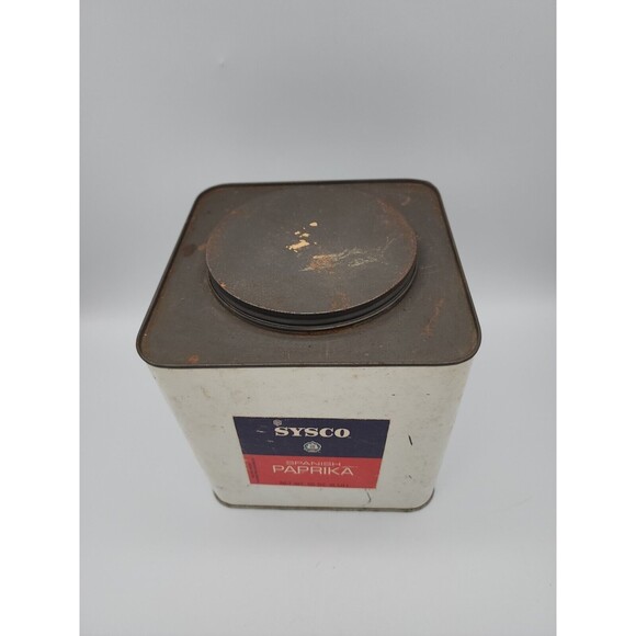 Vintage Sysco Spanish Paprika 96 Oz Large White Tin Houston Texas Rare Find - Picture 2 of 12